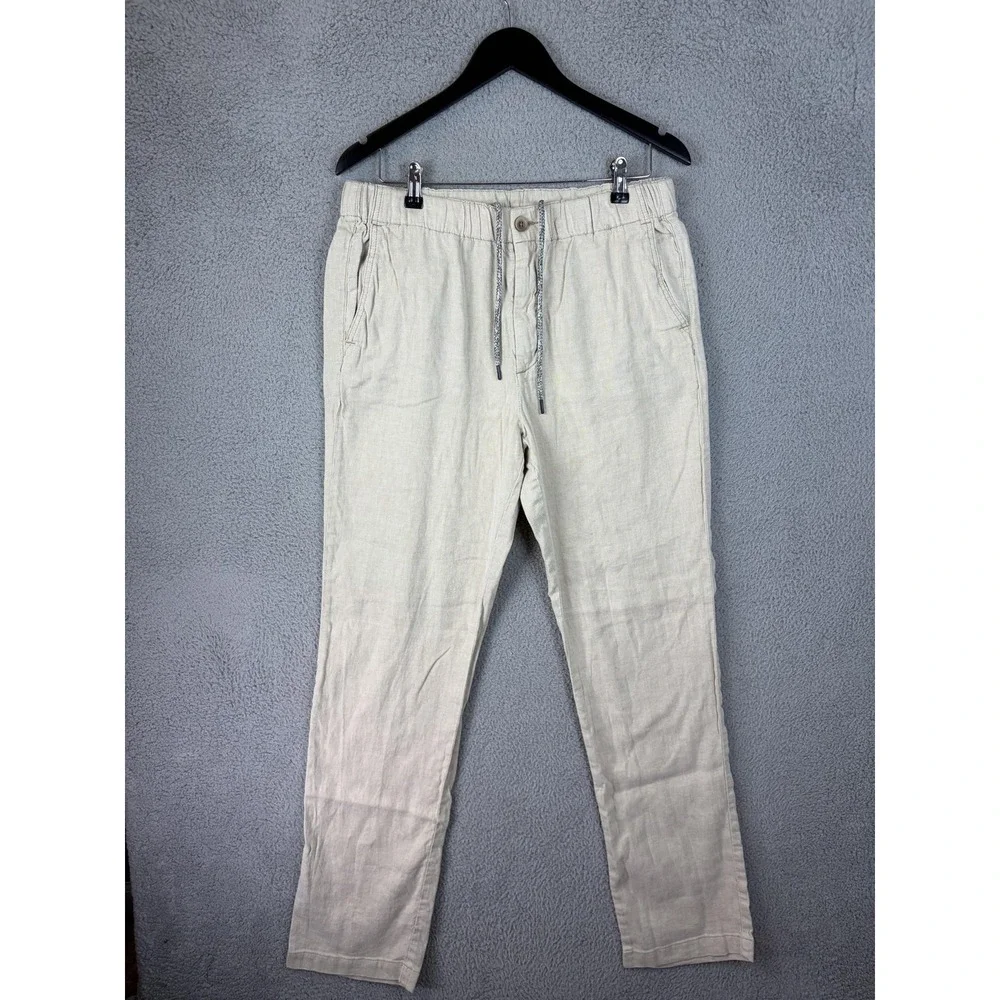 Tommy Bahama Pants Mens Large Beige Linen Blend Chino Elastic Waist Casual Men